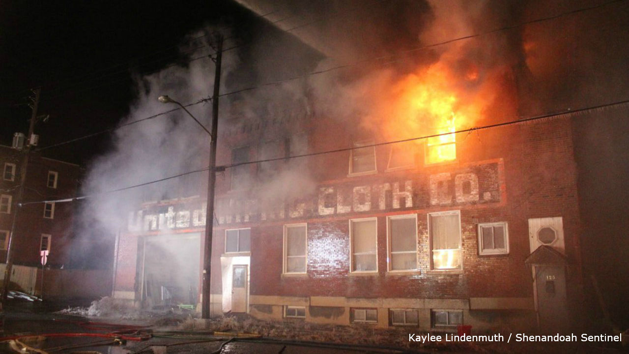United Wiping Cloth factory fire in Shenandoah _ courtesy Shenandoah Sentinel